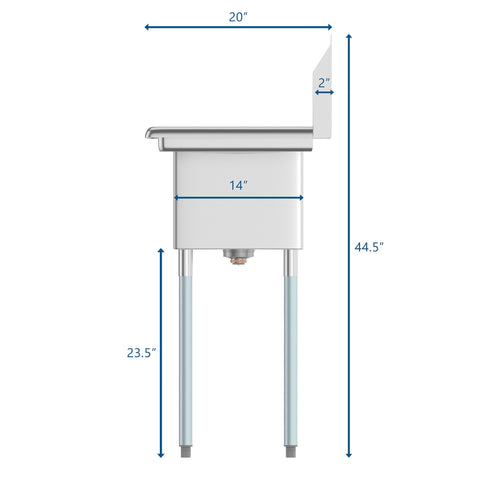 45 in. Three Compartment Stainless Steel Commercial Sink with Drainboard, Bowl Size 10"x 14"x 10" SC101410-12R3.