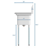 45 in. Three Compartment Stainless Steel Commercial Sink with Drainboard, Bowl Size 10"x 14"x 10" SC101410-12R3.