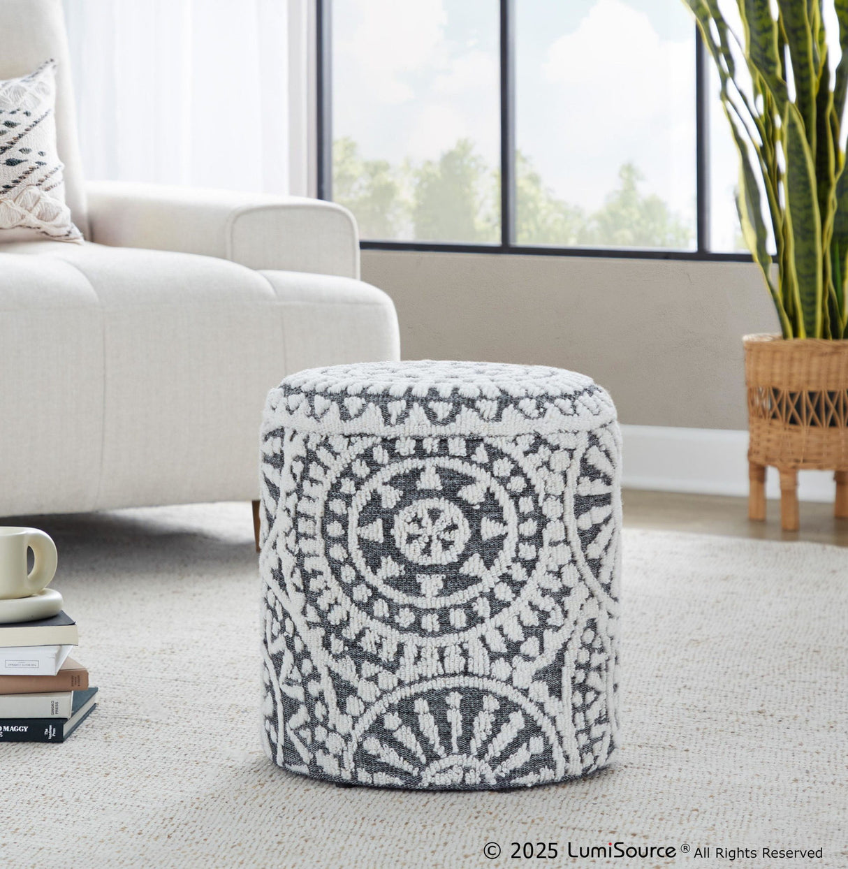 Tahoe - Mosaic Ottoman - Black Wool, Ivory Wool