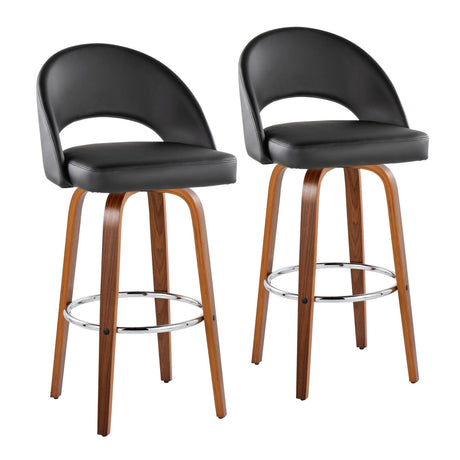 Renee - Upholstered Fixed-Height Barstool (Set of 2) - Walnut Wood, Chrome Metal