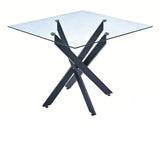 Dining Table With Cross Metal Leg And Tempered Glass, Modern Space Saving Kitchen Table For Living Room Legs, Square Table