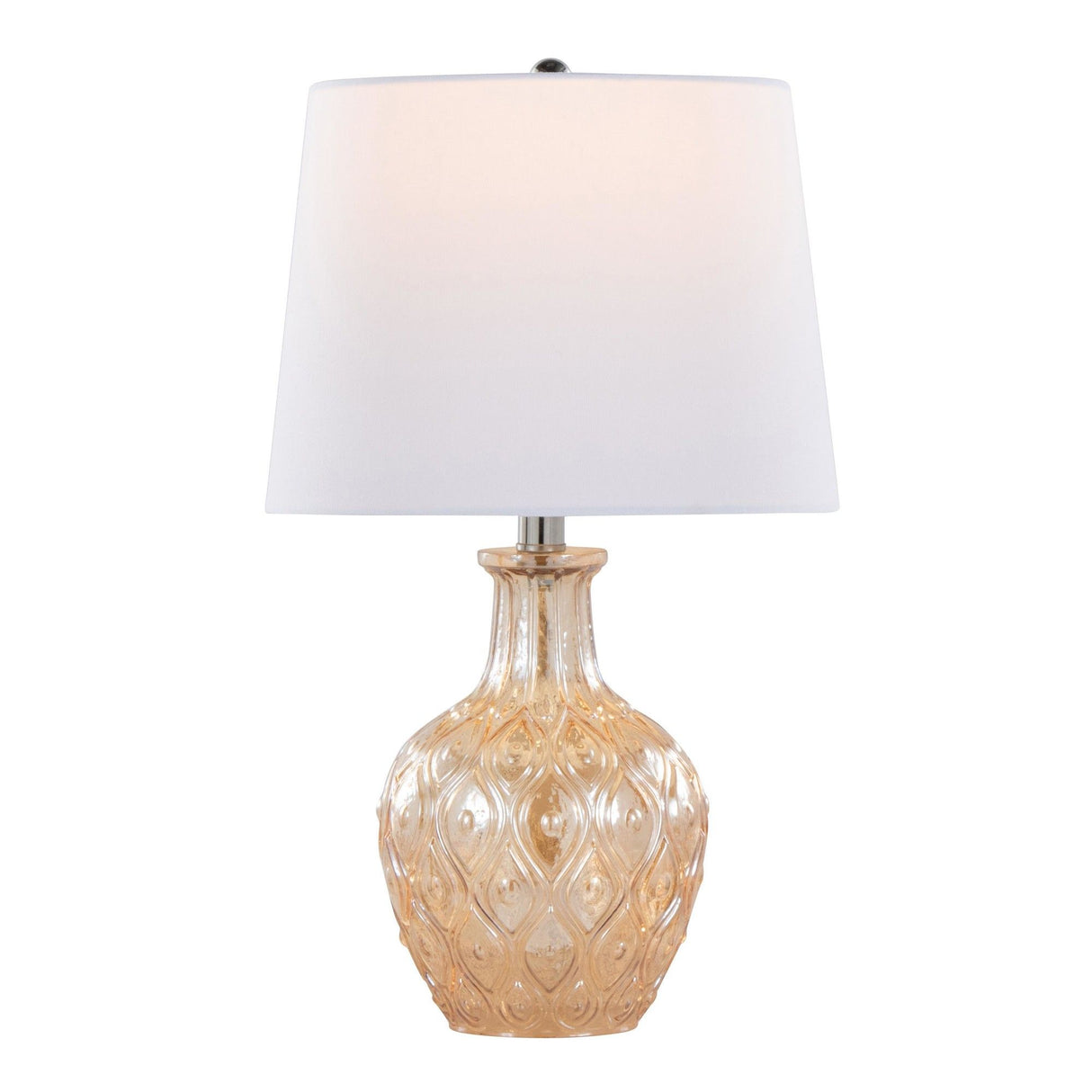 Gloria - Round Contemporary Glass Accent Lamp (Set of 2) - Clear Champagne Lustre Glass, Chrome Metal And White Linen Shade From Grandview Gallery