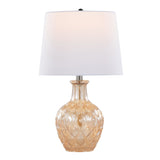 Gloria - Round Contemporary Glass Accent Lamp (Set of 2) - Clear Champagne Lustre Glass, Chrome Metal And White Linen Shade From Grandview Gallery