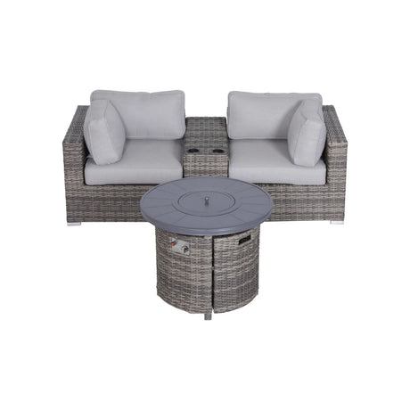 Rattan Patio Set With Comfortable Cushions And Fire Pit