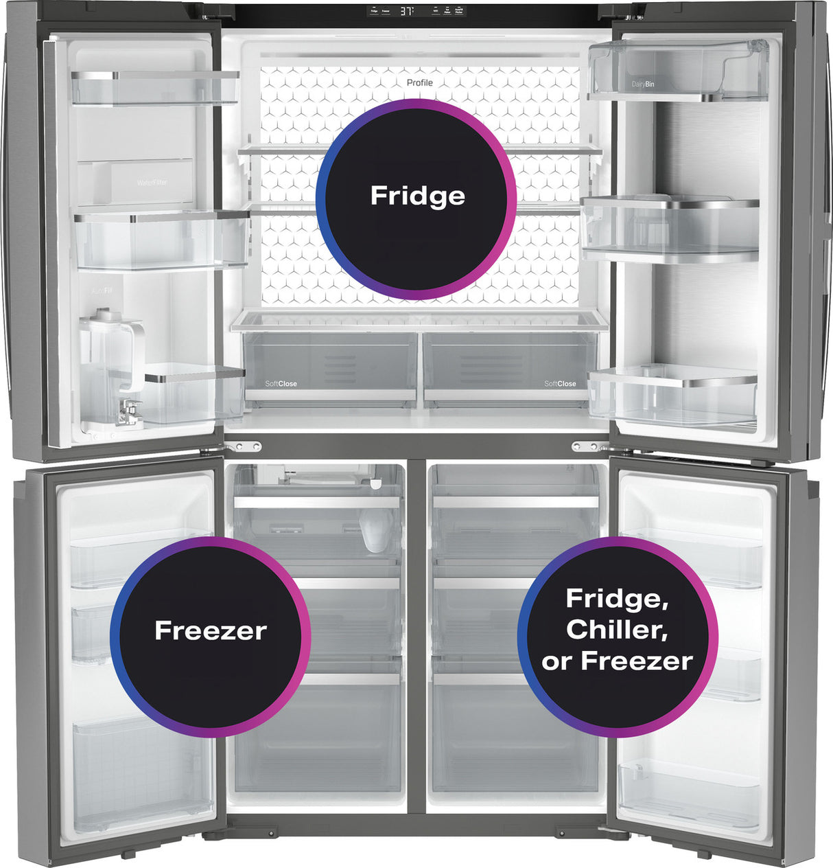 GE Profile PHD23BYWFS refrigerator interior shelving