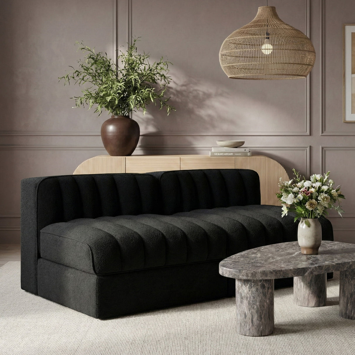Rummi - Velvet Performance Fabric Upholstered 2 Piece Modular Armless Loveseat