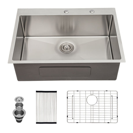 Drop In Kitchen Sink, 16 Gauge Stainless Steel, Single Bowl, Topmount Basin