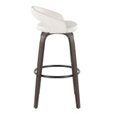 Grotto - Upholstered Fixed-Height Barstool (Set of 2) - Walnut Glazed Wood, White Faux Leather, Black Metal