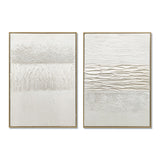 Framed Abstract Wall Art, Thick Textured Canvas Painting With Stone Accents (Set of 2) - Antique White