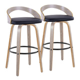 Grotto - 30" Fixed-Height Barstool With Swivel And Round Black Metal Footrest (Set of 2) - Light Gray Wood