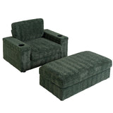 Oversized Chaise Lounge Indoor Rabbit Fur Sofa Bed With Storage Ottoman And Armrests Cup Holders With Deep Seat