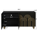 Modern Fluted Sideboard Buffet With Storage, Curve Element, 4 Doors With Adjustable Shelves