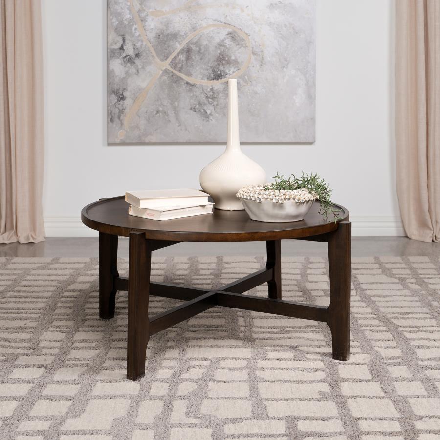 Cota - Round Solid Wood Coffee Table - Dark Brown