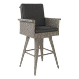 Outdoor Rattan Swivel Barstool With Water Resistant Cushion - Mixed Black / Dark Gray