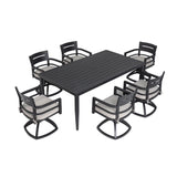 Outdoor Modern Dining Set, Chairs Sunbrella Cushioned And Dining Table With Umbrella Hole