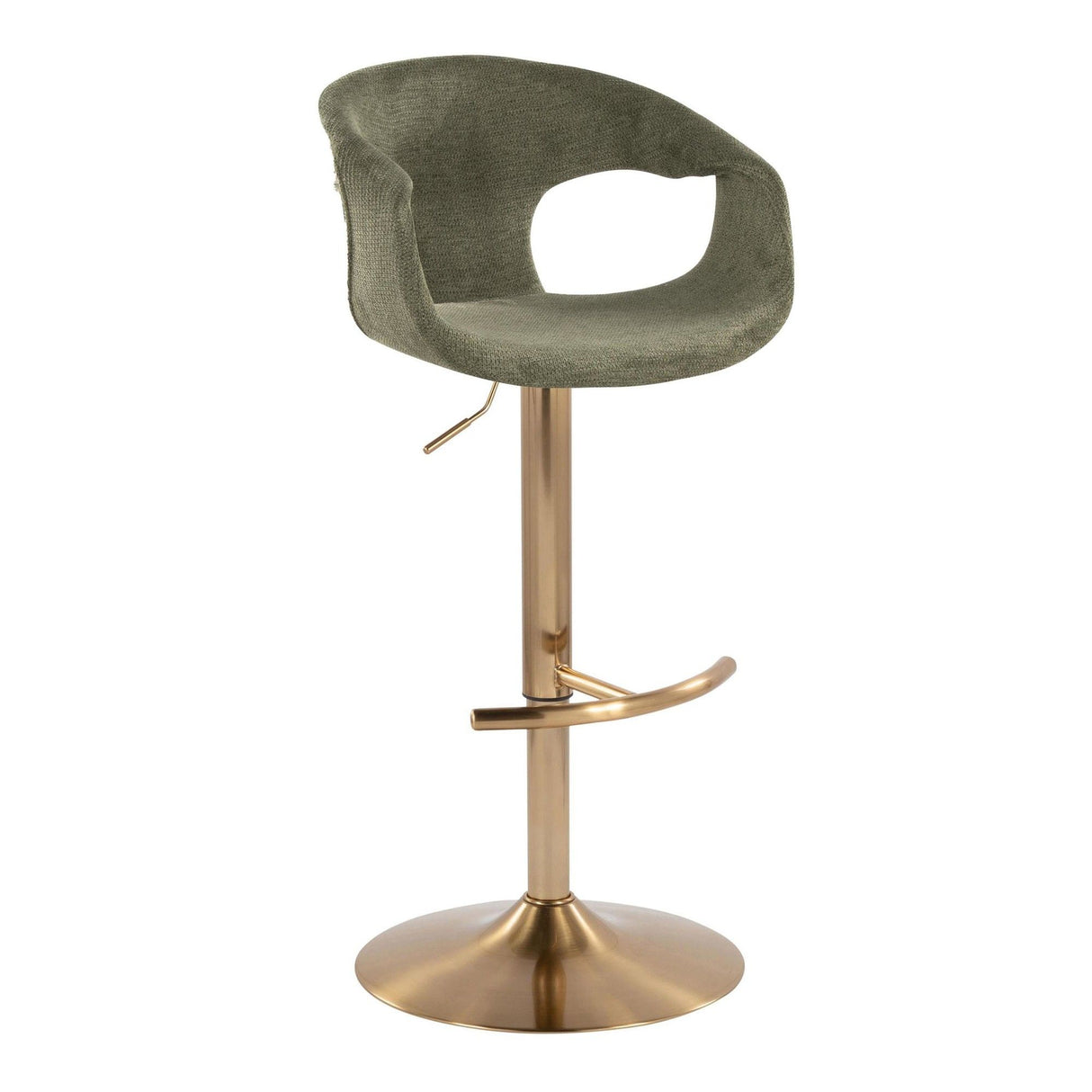 Curvo - Adjustable Barstool With Rounded T Footrest (Set of 2) - Gold Metal And Green Fabric