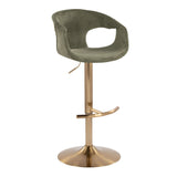 Curvo - Adjustable Barstool With Rounded T Footrest (Set of 2) - Gold Metal And Green Fabric