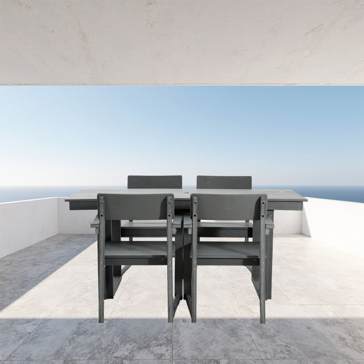 5 Piece Outdoor Dining Set, Table With Umbrella Hole And 4 Armrest Chairs