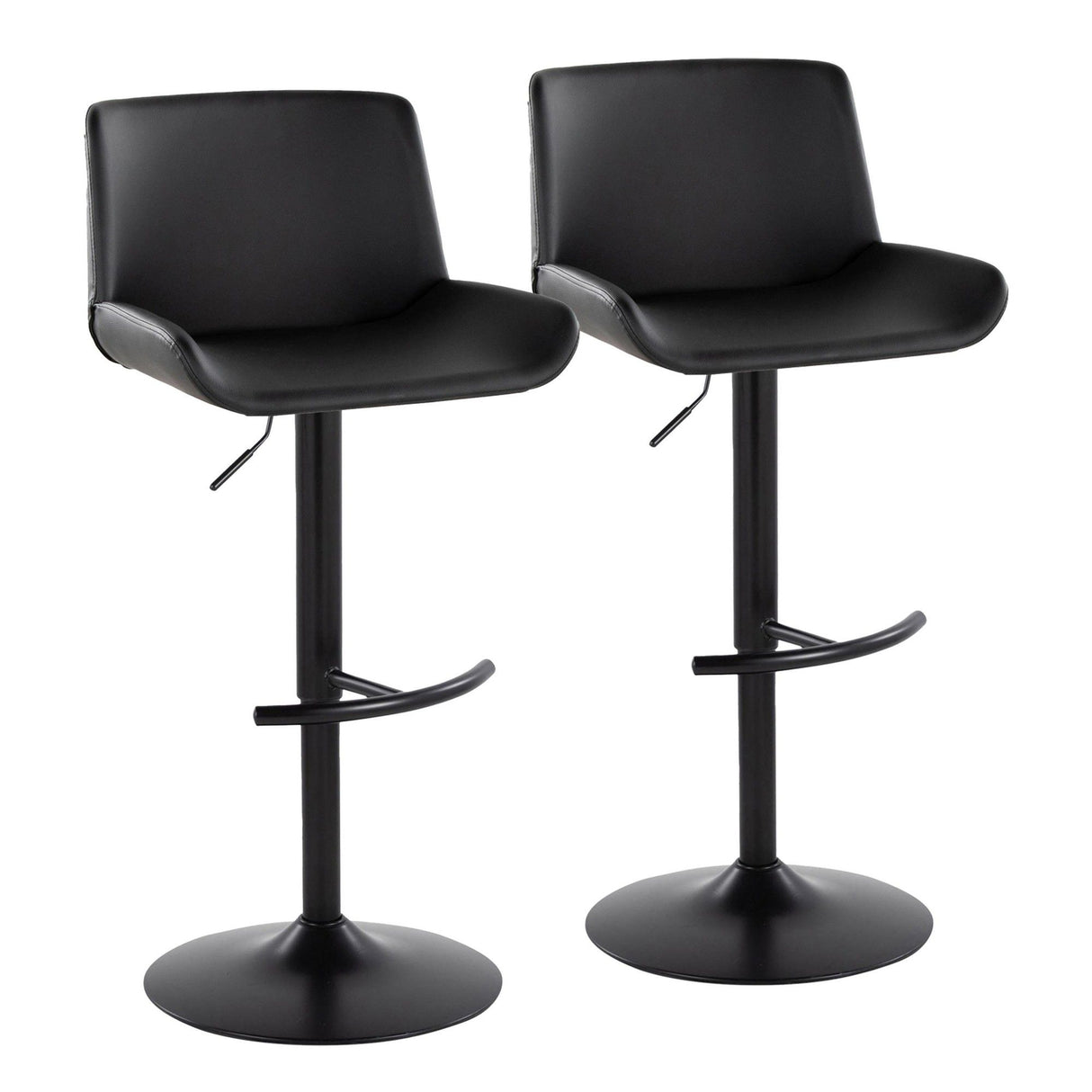 Santi - Upholstered Adjustable Barstool With Swivel And Rounded T Footrest (Set of 2) - Black Metal