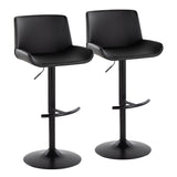 Santi - Upholstered Adjustable Barstool With Swivel And Rounded T Footrest (Set of 2) - Black Metal