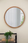 Circle Wall Mirror With Wooden Frame, Wall Mirror For Living Room