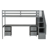 Loft Bed Frame With Built In Desk And Double Storage Drawers