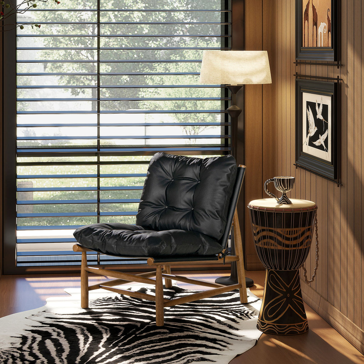 Oxford Leather Mid-Century Modern Accent Chair - Noir Black