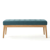 Vibratory - Button Tufted Upholstered Ottoman With Splayed Wooden Legs - Teal / Natural