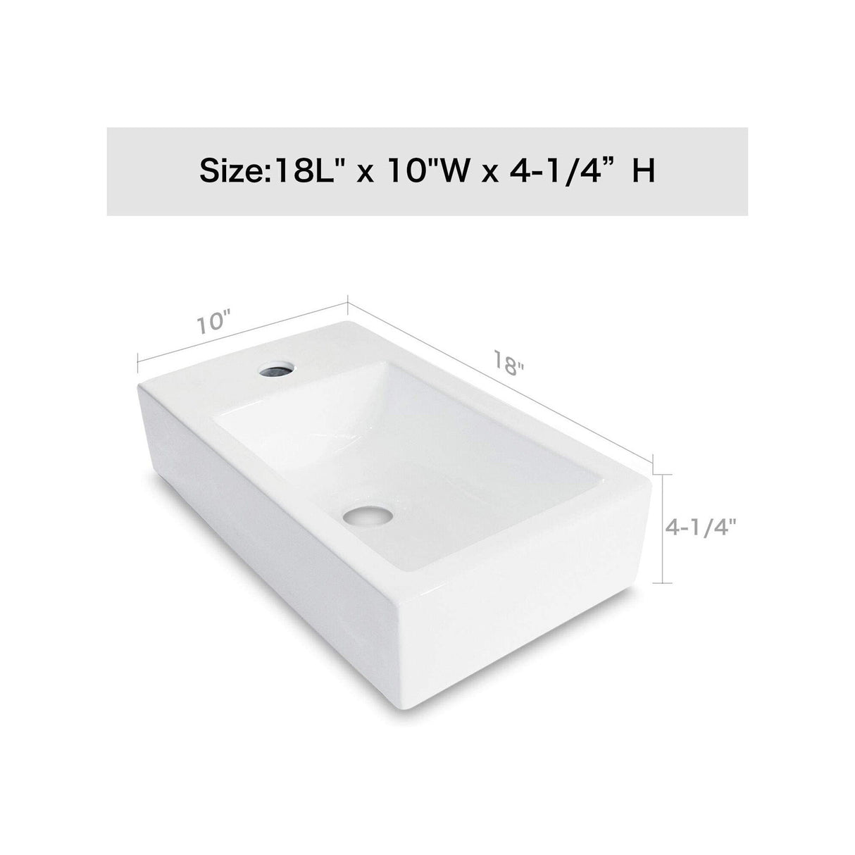 Modern Ceramic Rectangle Wall Mount Bathroom Sink With Single Faucet Hole