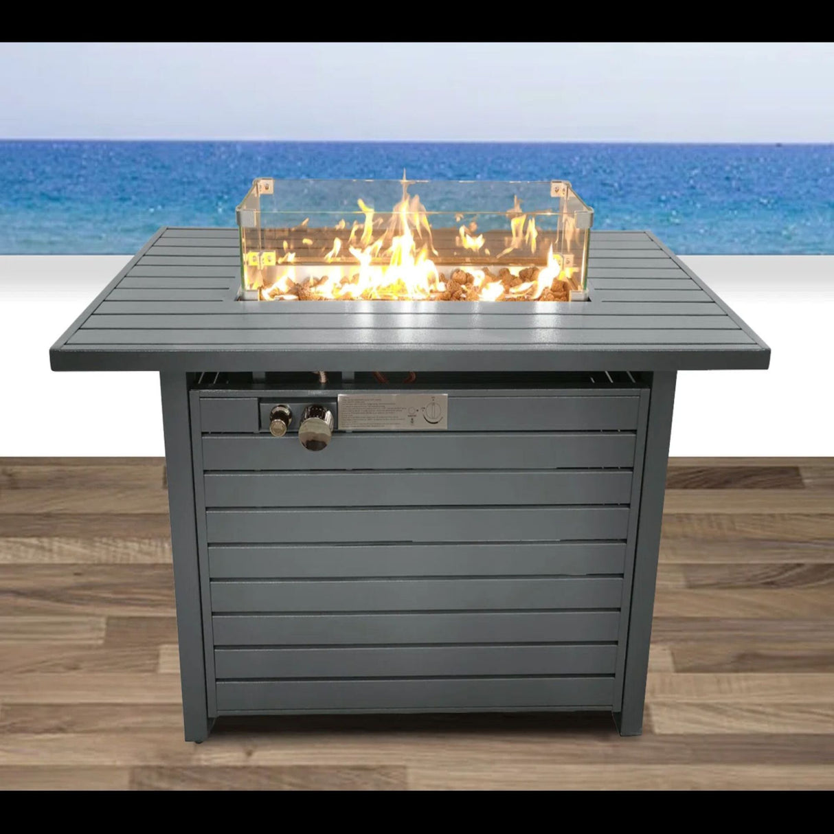 Propane Fire Pit Table With Lid - Gray
