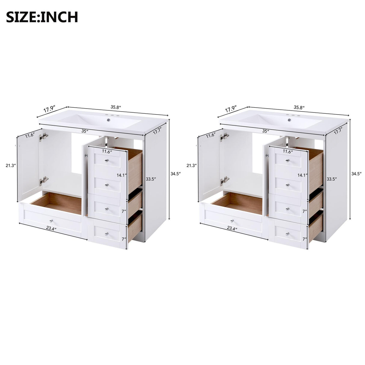 Shaker Free Standing Bathroom Vanity Cabinet With Sink, Soft Close Drawers, Soft Close Doors