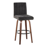Hannah - 30" Fixed-Height Barstool With Swivel And Round Black Metal Footrest (Set of 2) - Walnut Wood