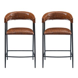 Counter Stools (Set of 2), Upholstered Counter Stools With Iron Frame, Backrest, Footrest, Arm Counter Stools For Home Bar, Kitchen Counter - Brown