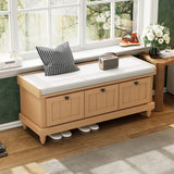 Shoe Bench With Cushion And 3 Drawers - Natural