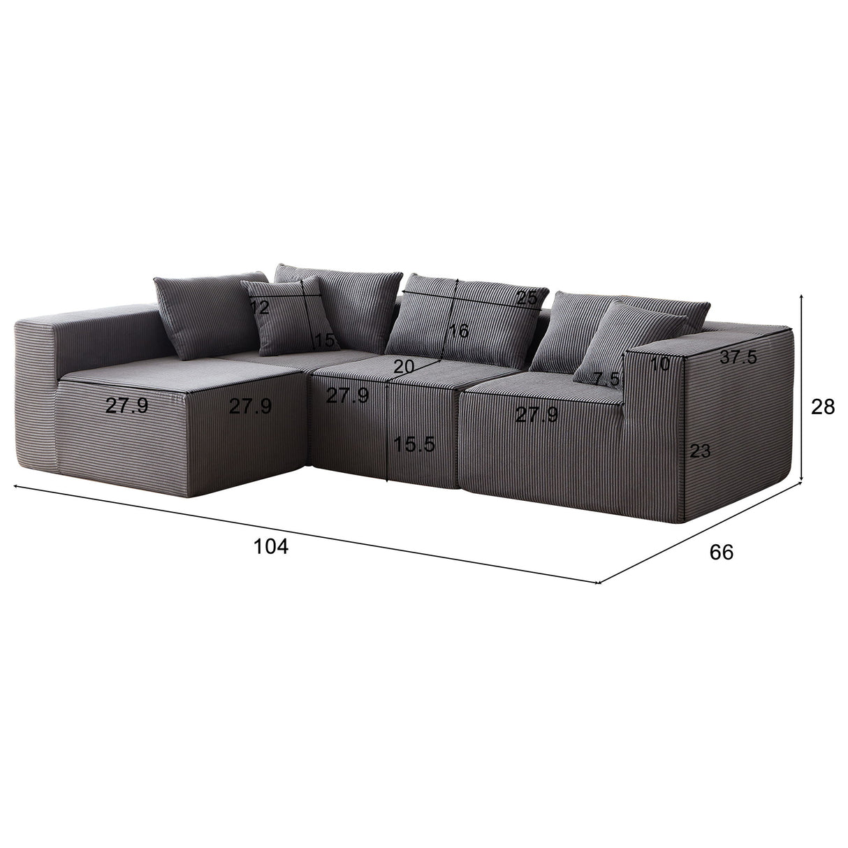 Modular L Shaped Sectional Compressed Sofa, Free Combination