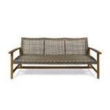 Outdoor 3 Seater Sofa With Rattan Cover - Gray