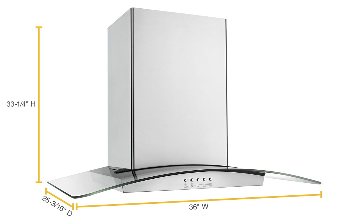 Whirlpool WVI75UC6DS island range hood dimension diagram
