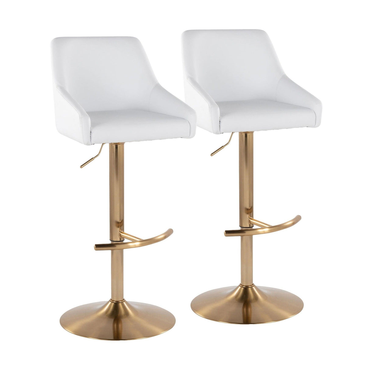 Hannah - Transitional Adjustable Swivel Barstool (Set of 2) - Gold Metal And White Faux Leather With Rounded T Footrest