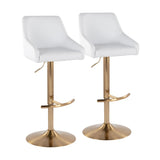 Hannah - Transitional Adjustable Swivel Barstool (Set of 2) - Gold Metal And White Faux Leather With Rounded T Footrest