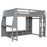 Gaming Loft Bed With Desk, Multi Storage Shelves, LED Lighting, And Hanging Clothes Rack