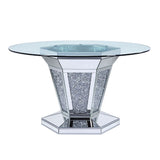 Noralie - Dining Table - Mirrored, Faux Diamonds & Clear Glass Top