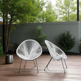 Outdoor Lounge Chair Set With Handwoven Seats, Weather Resistant - White