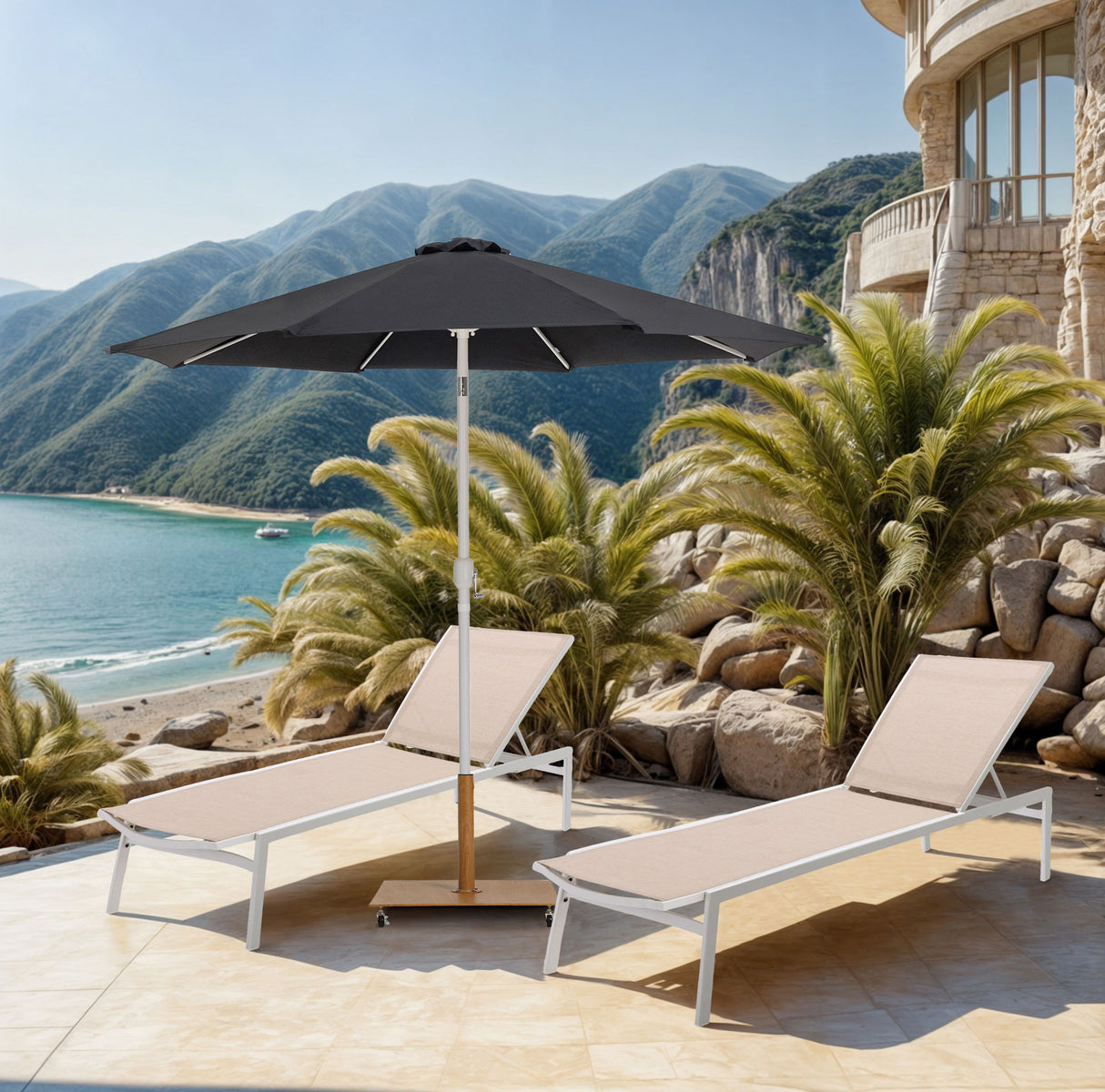 Fiji - Aluminum Patio Umbrella With Square Teak And White Base
