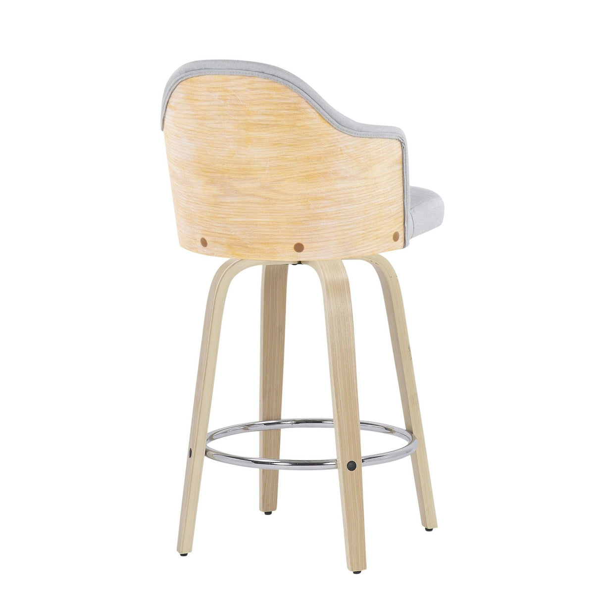 Ahoy - Fixed - Height Counter Stool - Natural Bamboo Legs And Round Chrome Metal Footrest With Light Gray Fabric Seat And Natural Bamboo Back (Set of 2)