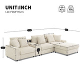 Sectional With Bluetooth Speakers L Shaped Couch With Console USB Charger, Cup Holders Storage Ottoman Deep And Wide Seat Cloud Sofa