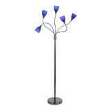 Medusa - Contemporary Floor Lamp - Black Chrome Base And Blue Glass Sconces