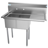 43 in. Two Compartment Stainless Steel Commercial Sink with Drainboard, Bowl Size 12"x 16"x 10" SB121610-16R3
