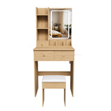 Small Vanity Desk With 3 LED Lighting Modes, 3 Drawers, Hair Dryer Holder, Power Socket, And Dressing Chair - Natural Walnut