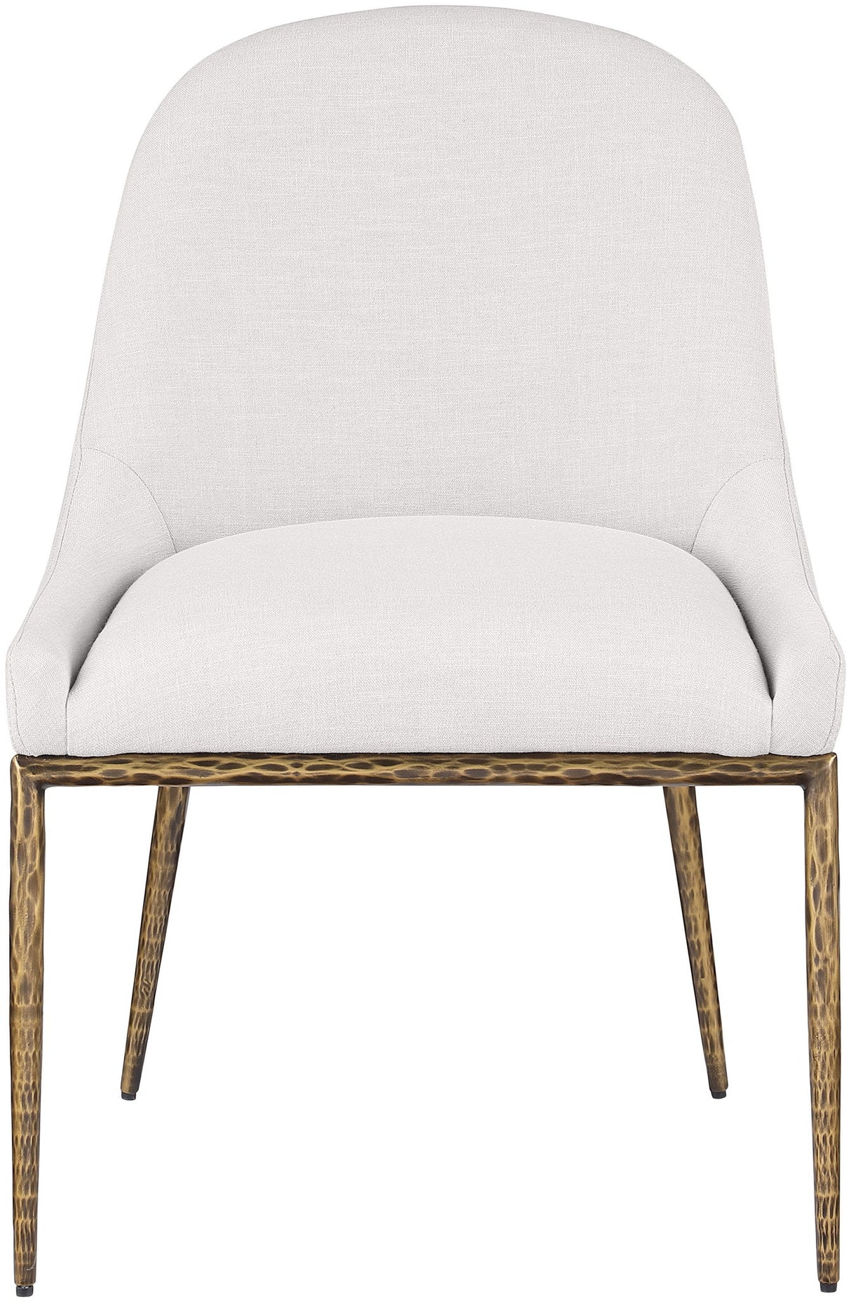 Ferro - Linen Textured Performance Fabric Upholstered Dining Side Chair - Cream / Brushed Gold