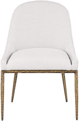Ferro - Linen Textured Performance Fabric Upholstered Dining Side Chair - Cream / Brushed Gold